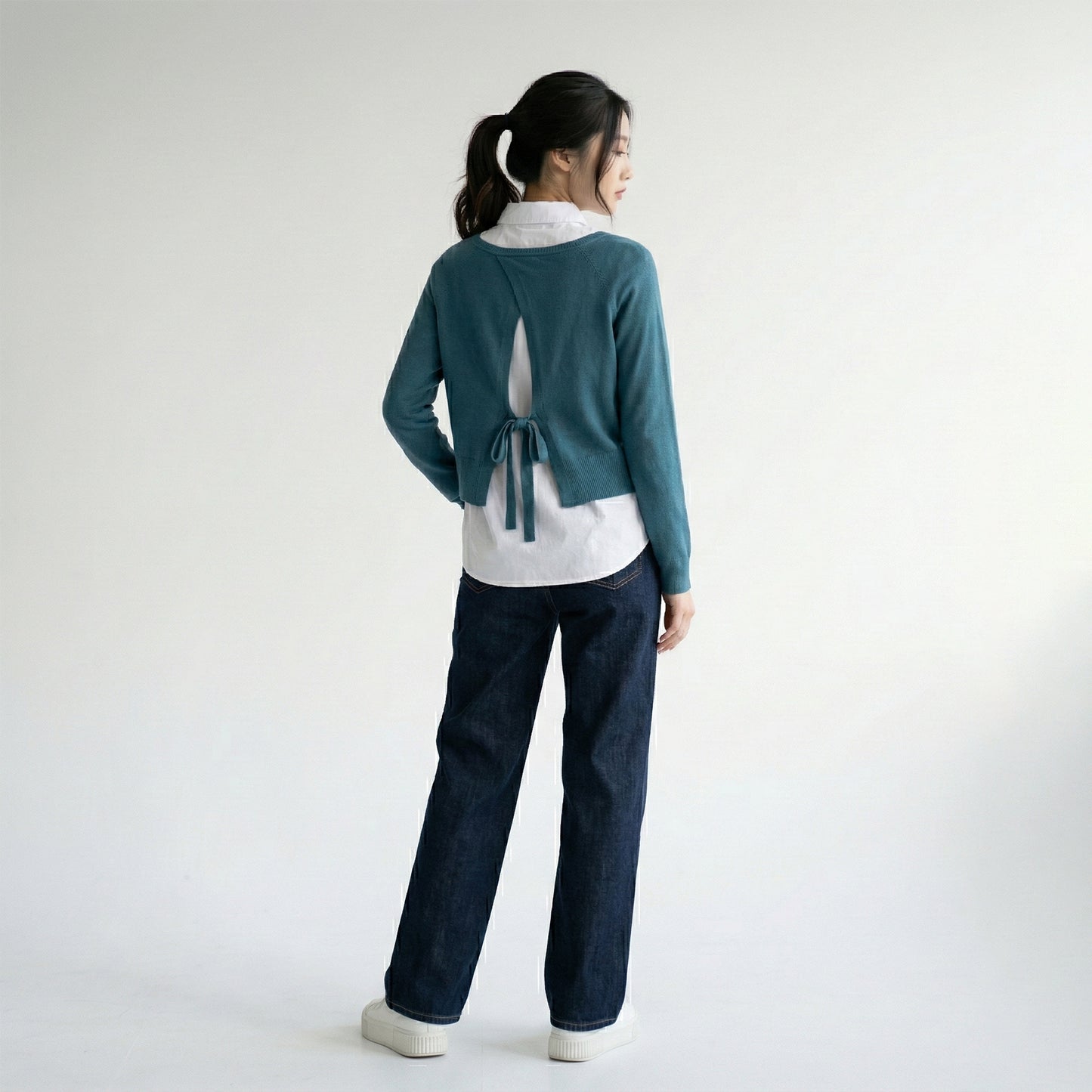 Pull Dos Ouvert Nœud Ajustable Effet Superposé Chemise