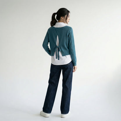 Pull Dos Ouvert Nœud Ajustable Effet Superposé Chemise