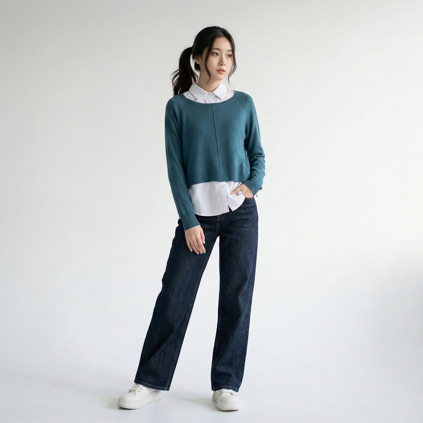 Pull Dos Ouvert Nœud Ajustable Effet Superposé Chemise