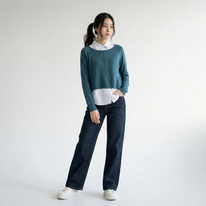 Pull Dos Ouvert Nœud Ajustable Effet Superposé Chemise