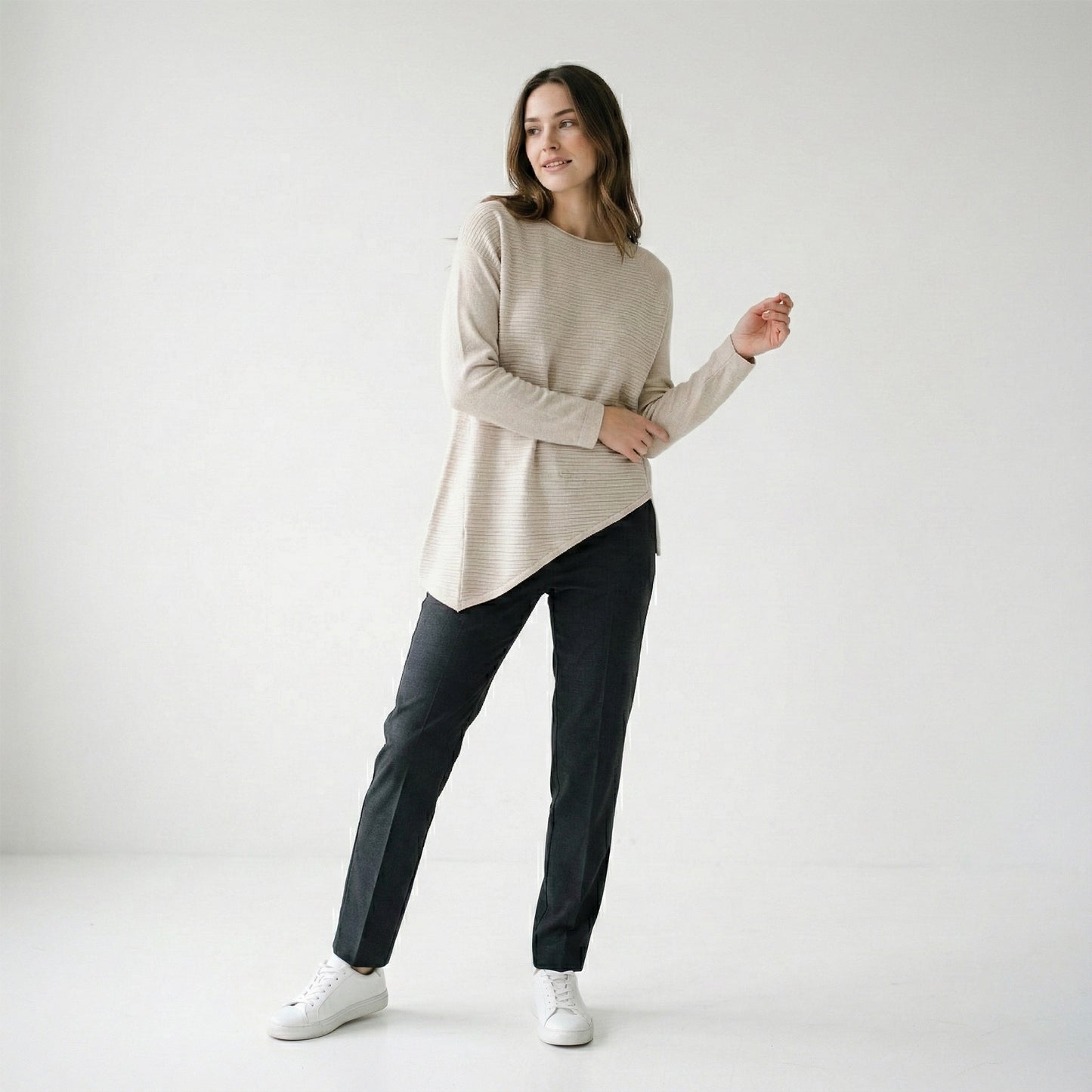 Pull Tunique Coupe Asymétrique Relief Rayures