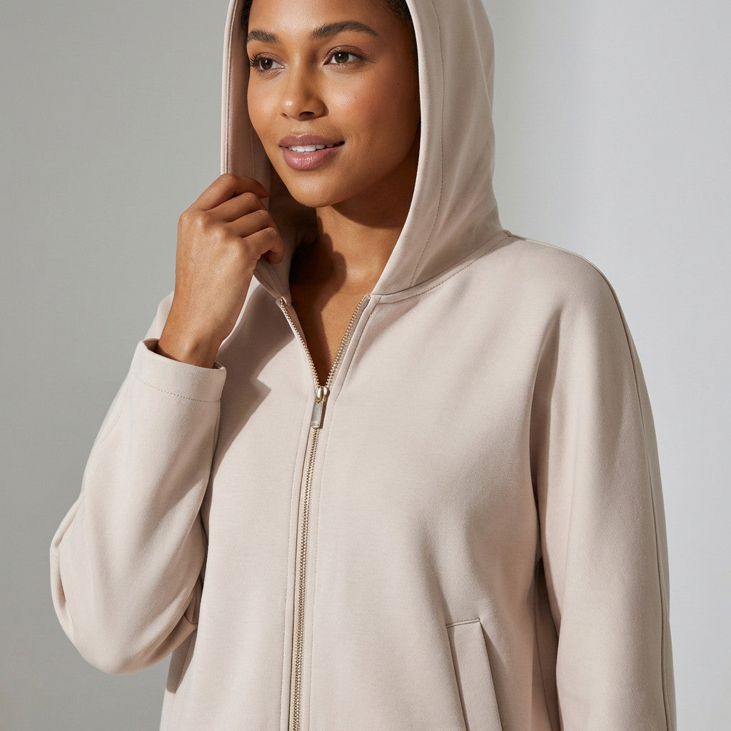 Stretch Heather Zip-Up Hoodie with Unstitched Pockets