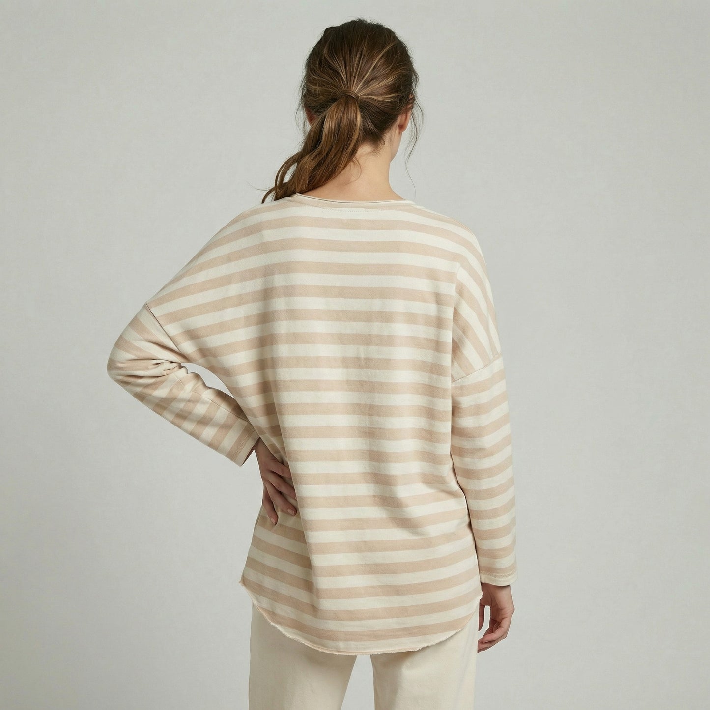 Pull Large Motif Marinière Col V 100% Coton