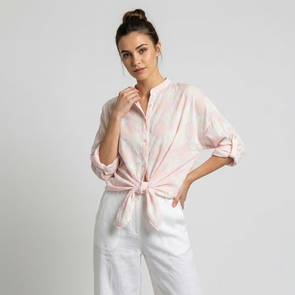 Chemisier Léger à Manches Boutonnées Motif Argyle 100% Coton