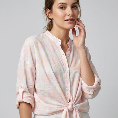 Chemisier Léger à Manches Boutonnées Motif Argyle 100% Coton