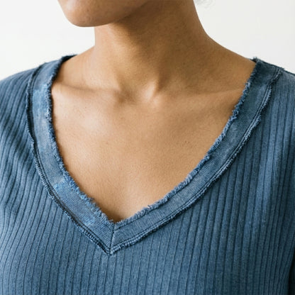 T-Shirt Coton Col V Plissé