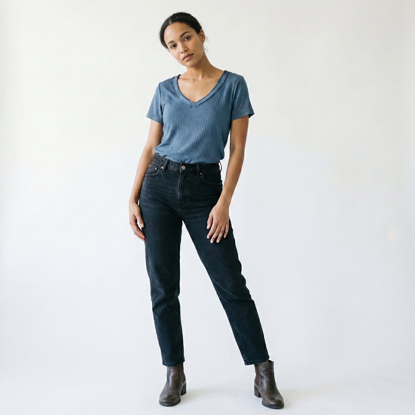 T-Shirt Coton Col V Plissé