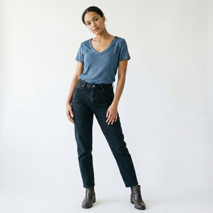 T-Shirt Coton Col V Plissé