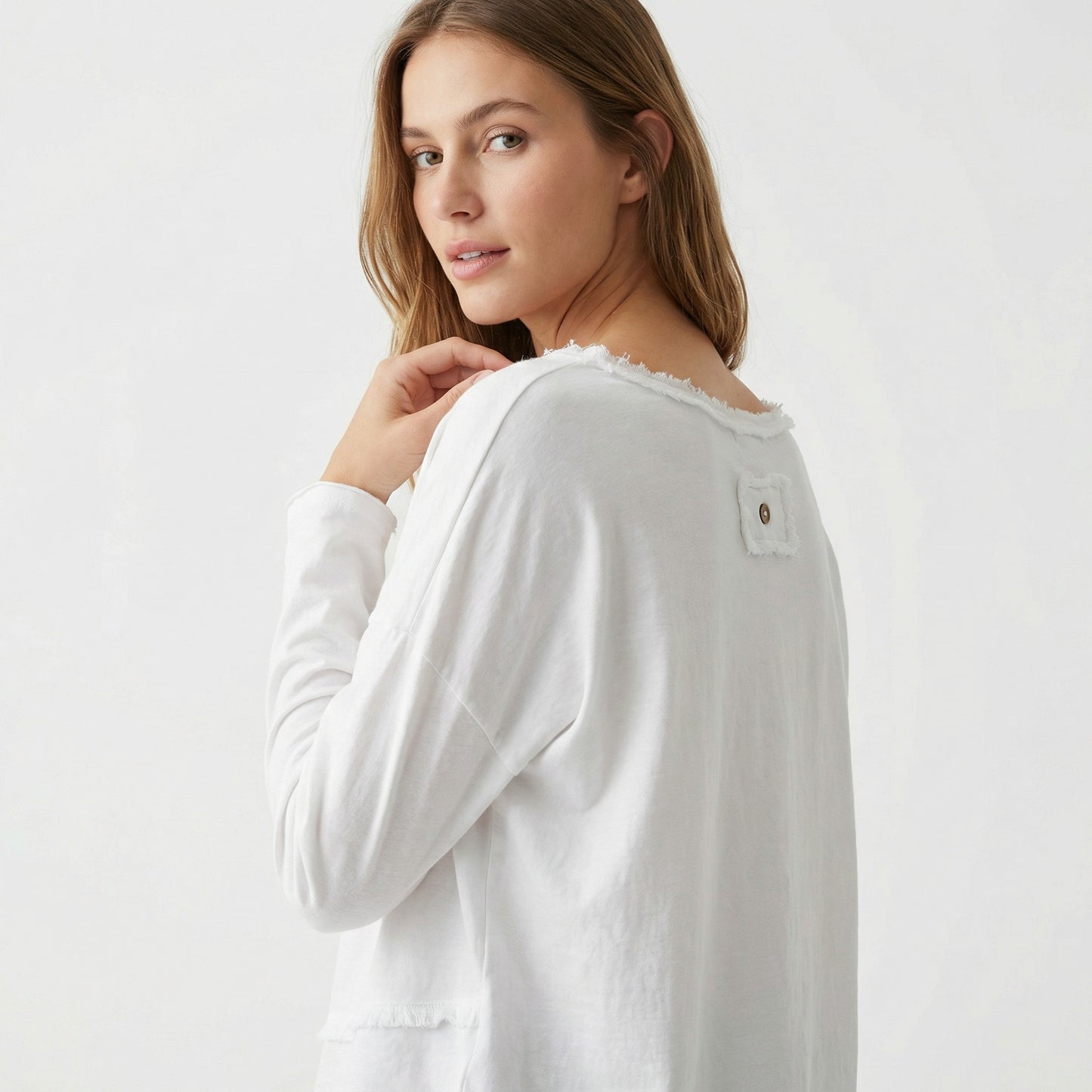 Pull Large Col Rond Coupe Asymétrique à Franges 95% Coton