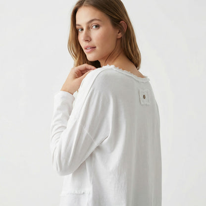 Pull Large Col Rond Coupe Asymétrique à Franges 95% Coton