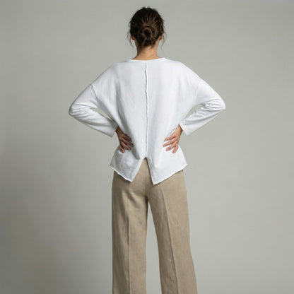 Pull Large Col Rond Décoration Florale 70% Coton