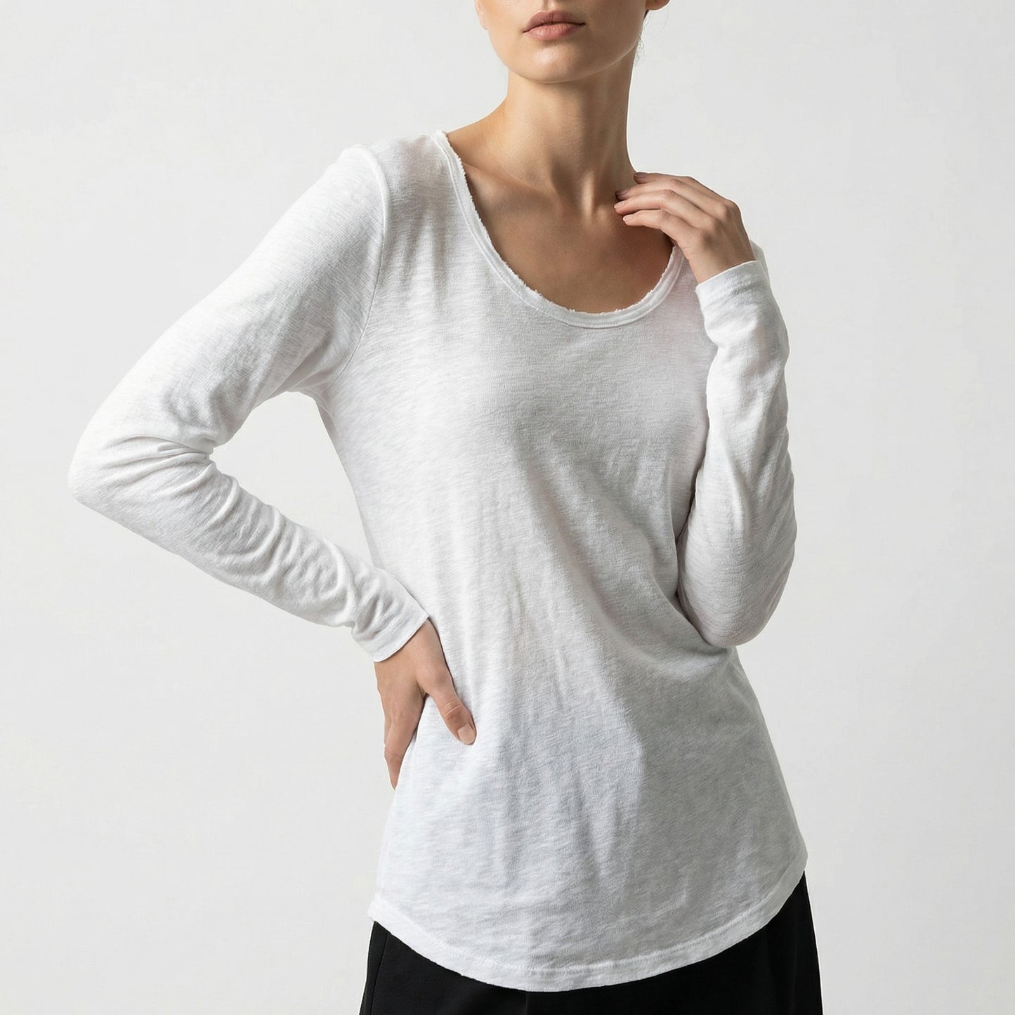 T-Shirt Simple Col Rond Chiné 100% Coton