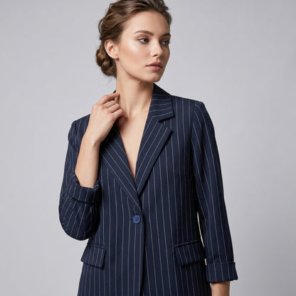 Blazer Tailleur Large Boutonnée à Rayures Fines