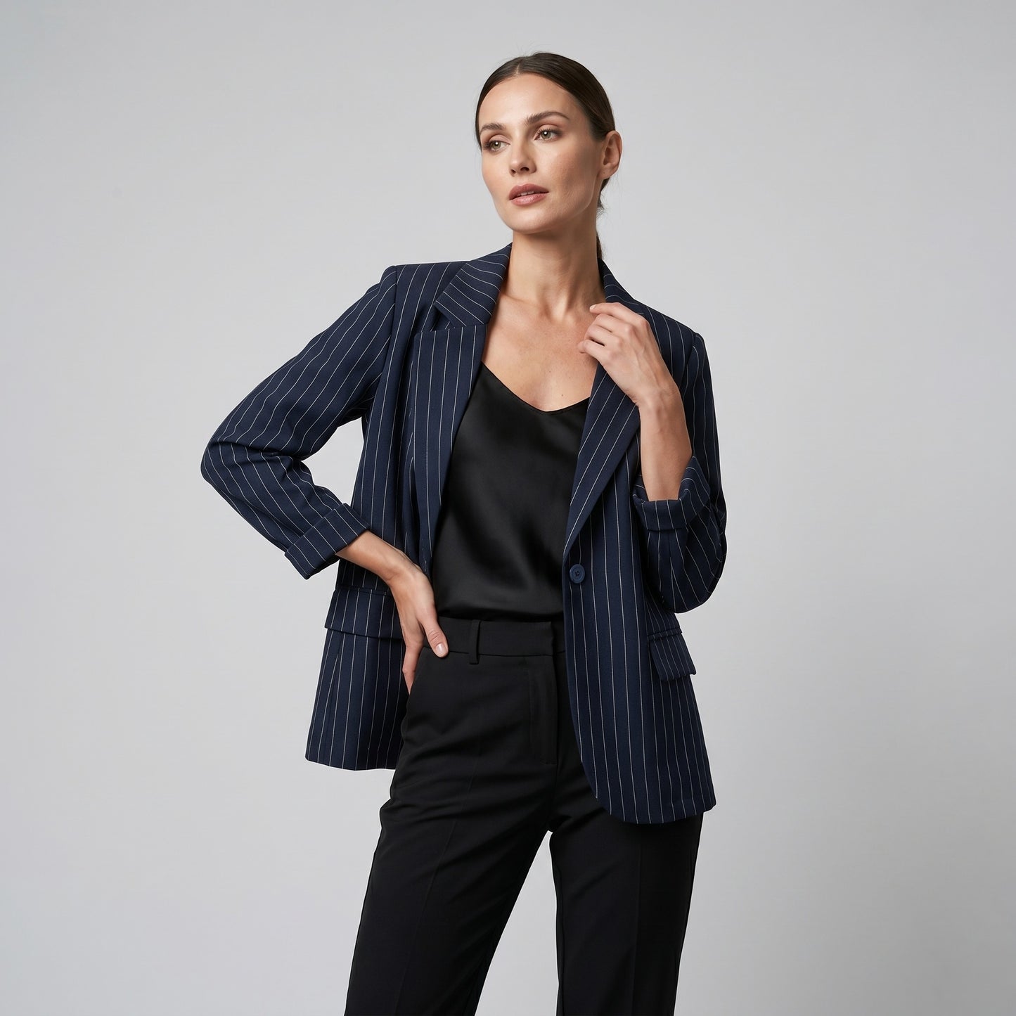 Blazer Tailleur Large Boutonnée à Rayures Fines