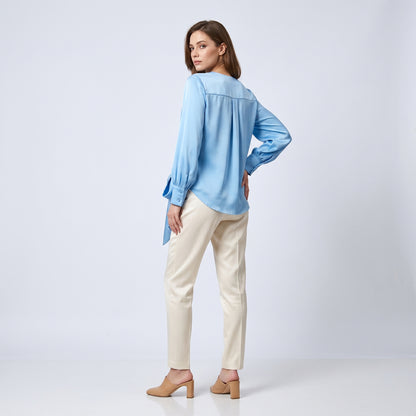 Blouse Cache-Cœur Fluide Satiné Asymétrique Boutonné