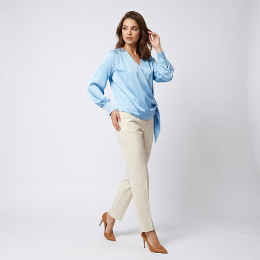 Blouse Cache-Cœur Fluide Satiné Asymétrique Boutonné