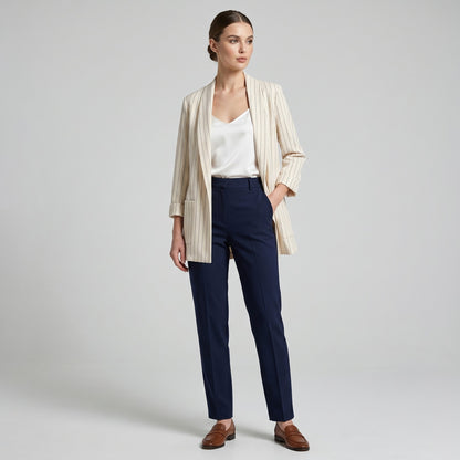 Blazer Ouvert Large Manche Longue à Poches & Rayures Fines