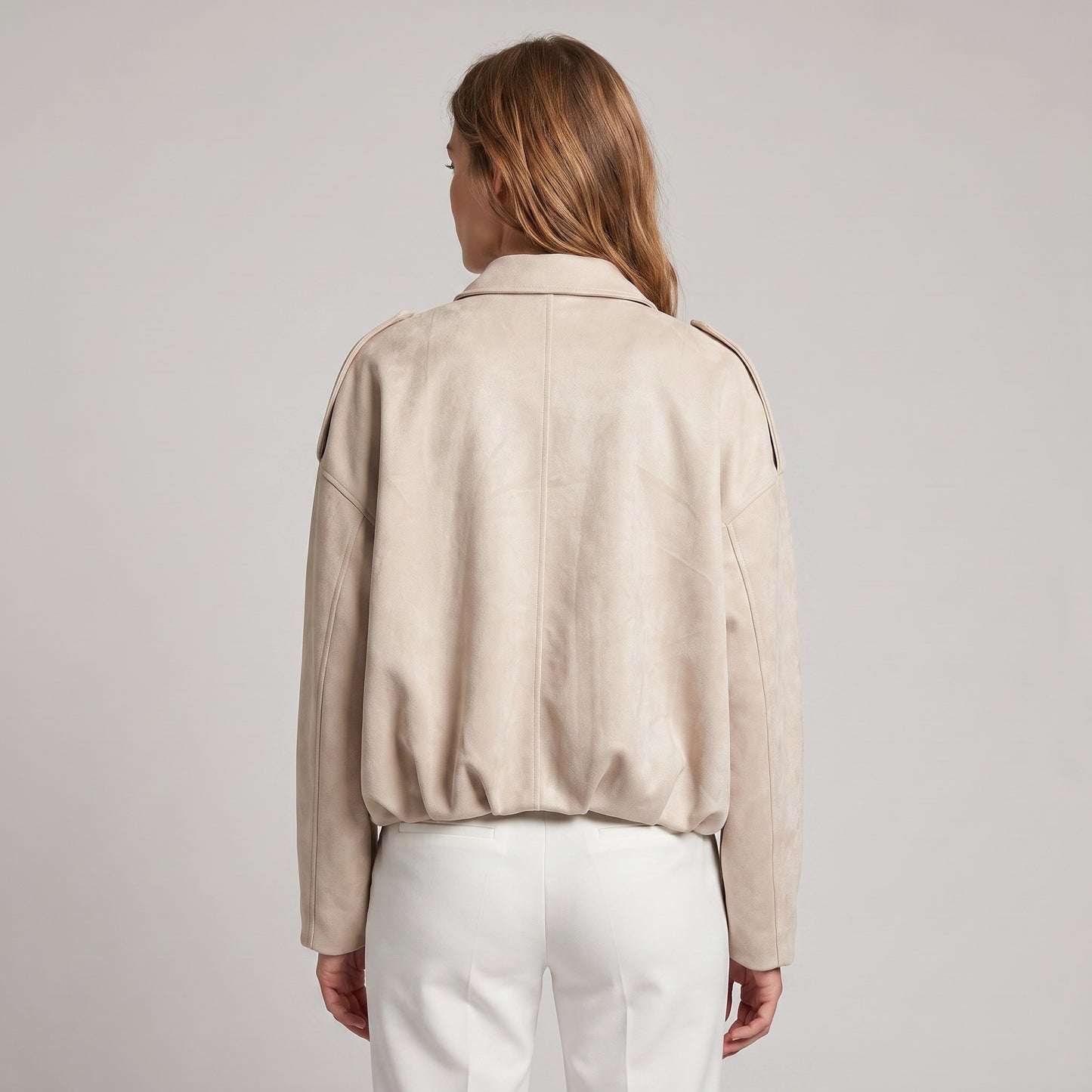 Blouson Large Zippé Coupe Blousante Épaulette Suédine