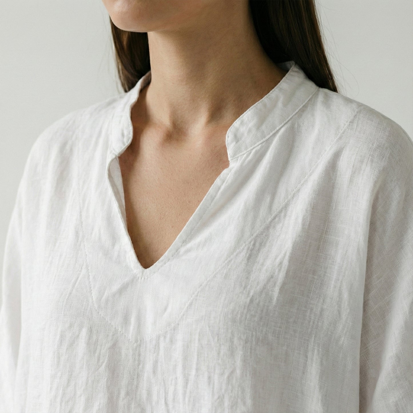Wide 3/4 Sleeve Tunic V-Neck 100% Linen