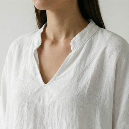 Wide 3/4 Sleeve Tunic V-Neck 100% Linen