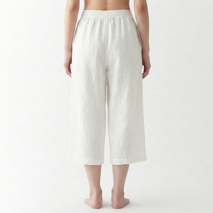 Lightweight 100% Linen Drawstring Capri Pants