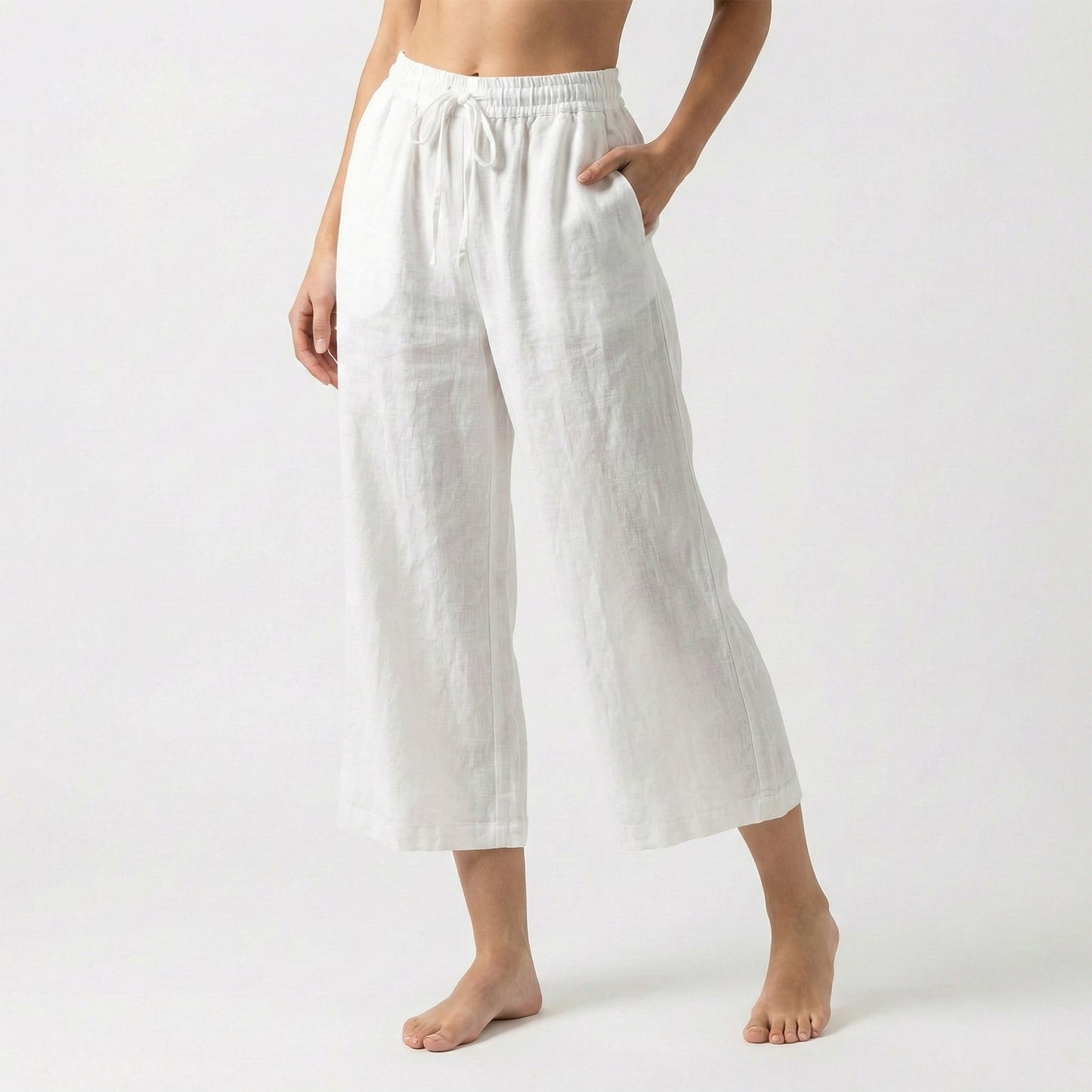 Lightweight 100% Linen Drawstring Capri Pants