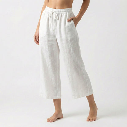 Lightweight 100% Linen Drawstring Capri Pants
