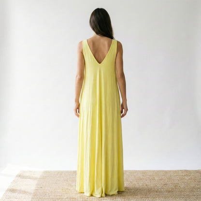 Simple Maxi Dress with Wide Straps and V-Neck