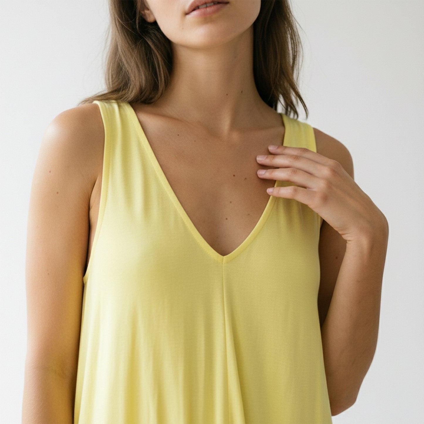 Simple Maxi Dress with Wide Straps and V-Neck