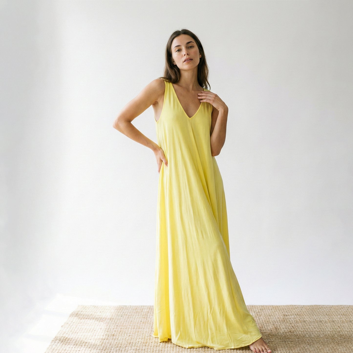Simple Maxi Dress with Wide Straps and V-Neck