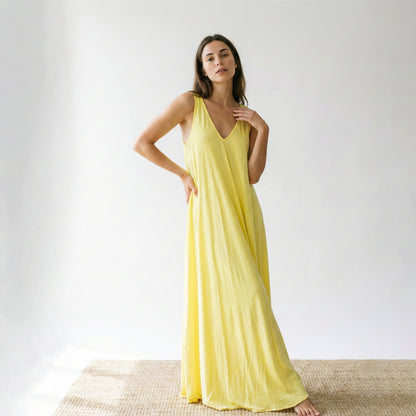 Simple Maxi Dress with Wide Straps and V-Neck
