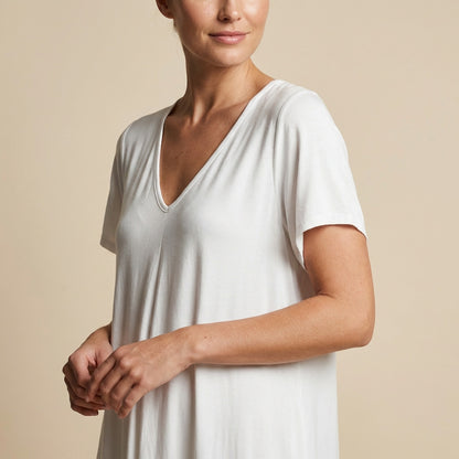 Flared V-Neck Dress Short Sleeve Maxi 100% Viscose