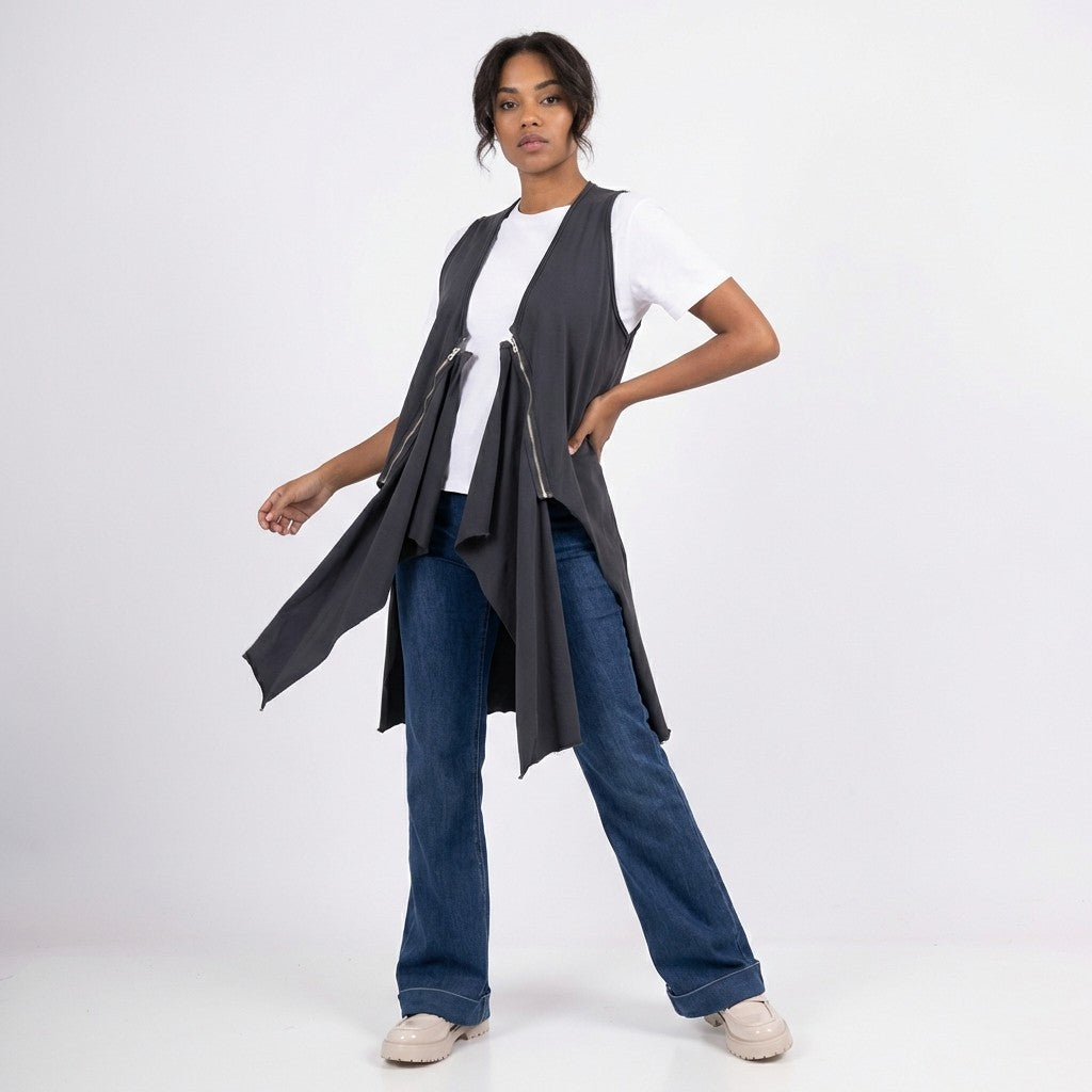 100% Cotton Detachable Zip-Up Long Extension Vest