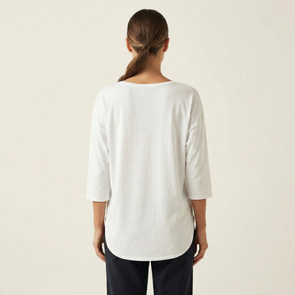 T-Shirt Large Col V Manche 3/4 Pans Arrondis 95% Coton