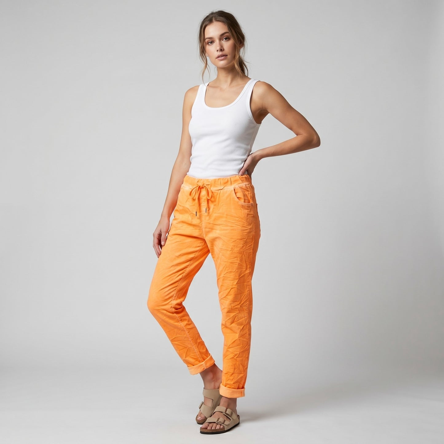 Pantalon Jegging à Cordelière Fluo En Viscose Stretch