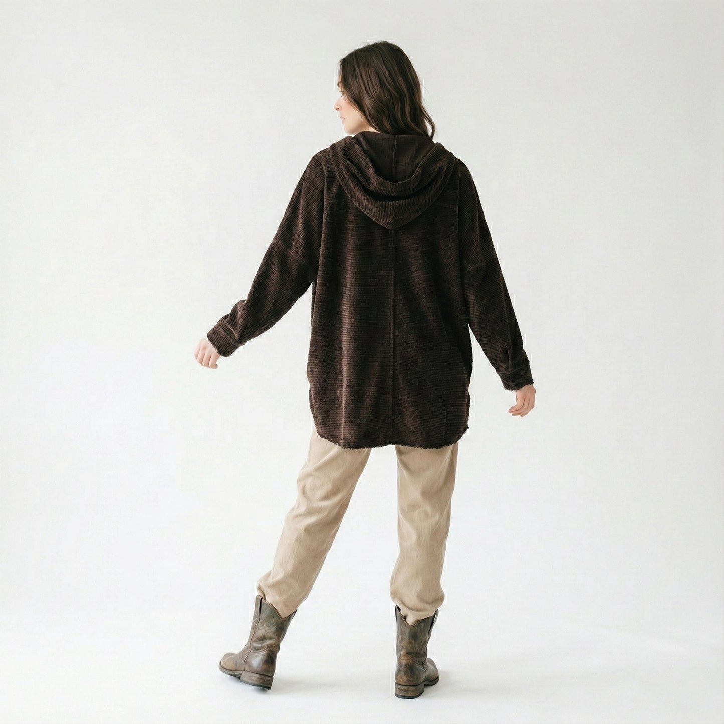 Large Zip-Up Hoodie with Distressed Effect and Pleated Velvet
