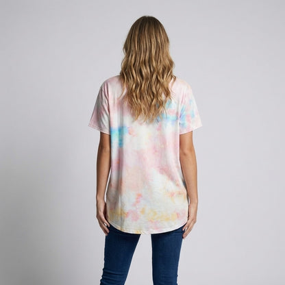 T-Shirt High Low Motif Tie & Dye Aquarelle 100% Coton