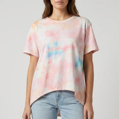 T-Shirt High Low Motif Tie & Dye Aquarelle 100% Coton