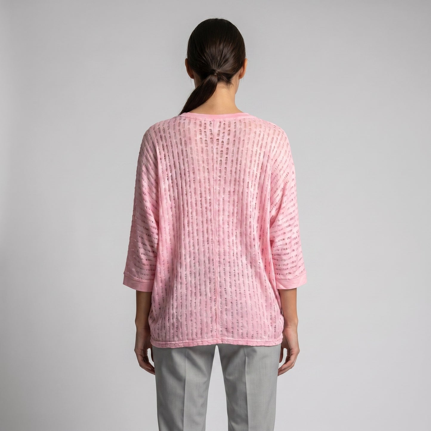 T-Shirt Large Manche 3/4 Motif Ajouré Déchiré 100% Viscose