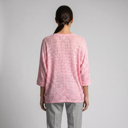 T-Shirt Large Manche 3/4 Motif Ajouré Déchiré 100% Viscose