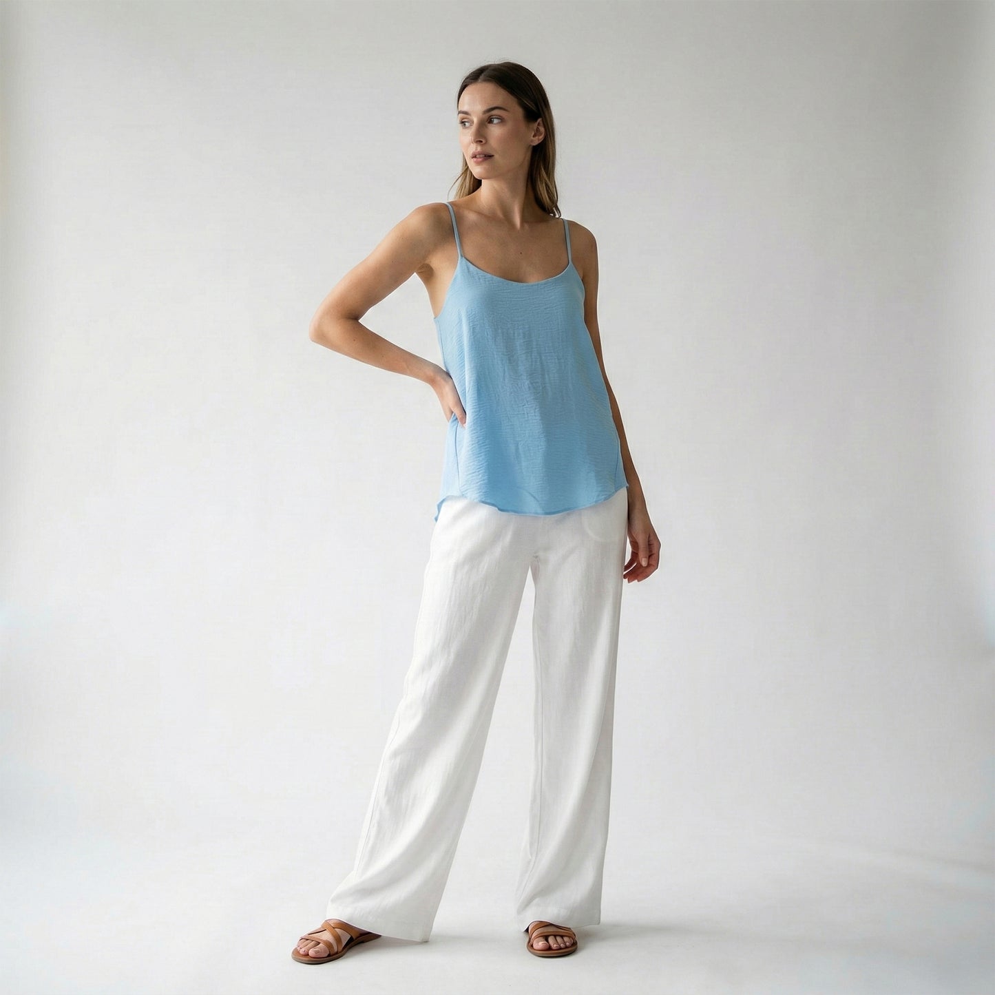 Round Neck Short Tank Top with Adjustable Thin Straps