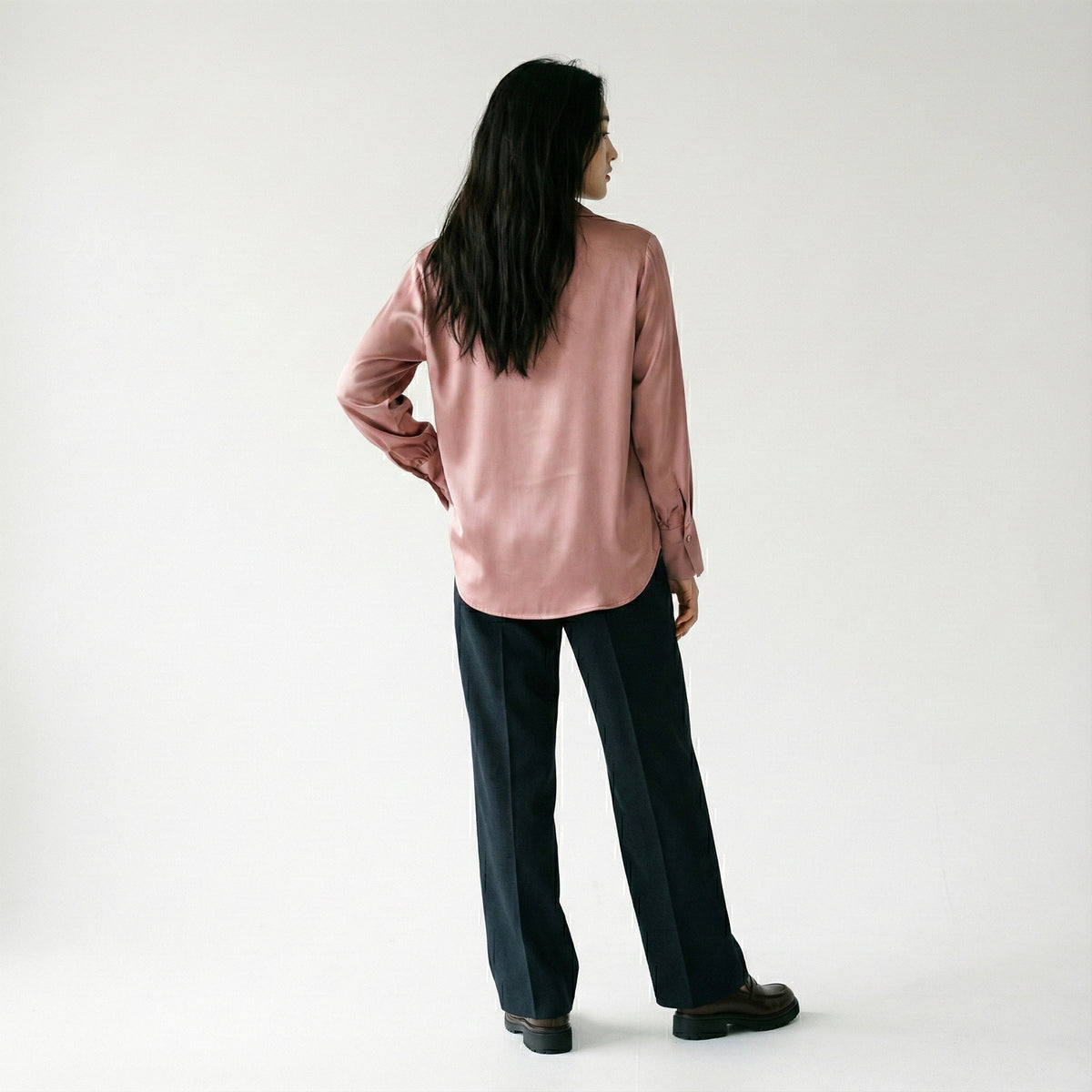 Chemise Coupe Droite Simple Manche Boutonnée Satin