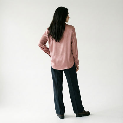 Chemise Coupe Droite Simple Manche Boutonnée Satin