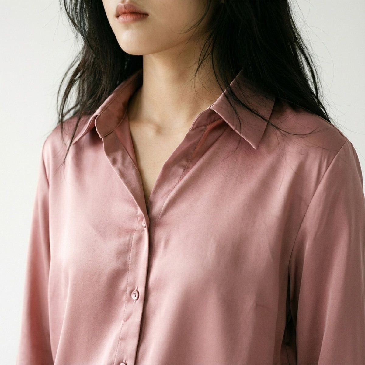 Chemise Coupe Droite Simple Manche Boutonnée Satin