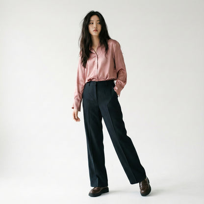 Chemise Coupe Droite Simple Manche Boutonnée Satin