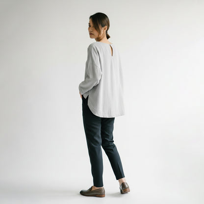 Long Sleeve Cropped T-Shirt with Slit and Back Teardrop Collar