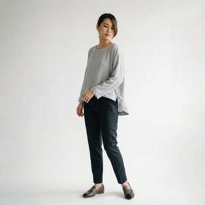 Long Sleeve Cropped T-Shirt with Slit and Back Teardrop Collar