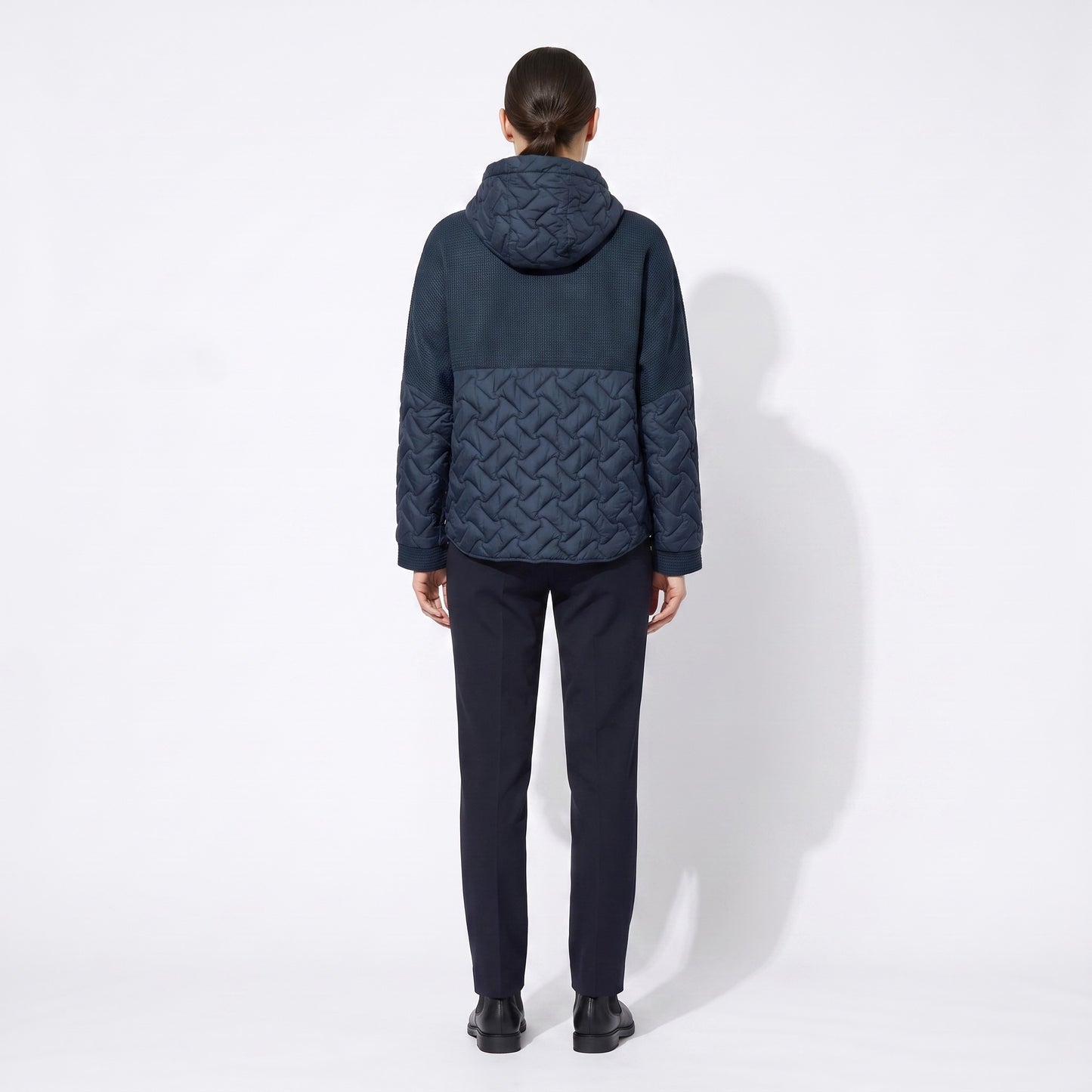 Veste Large Zippée Bi-Matière Matelassé À Capuche Taillé S-M-L
