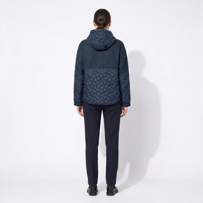 Veste Large Zippée Bi-Matière Matelassé À Capuche Taillé S-M-L