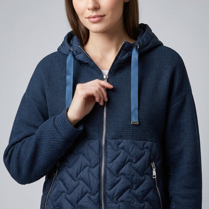 Veste Large Zippée Bi-Matière Matelassé À Capuche Taillé S-M-L
